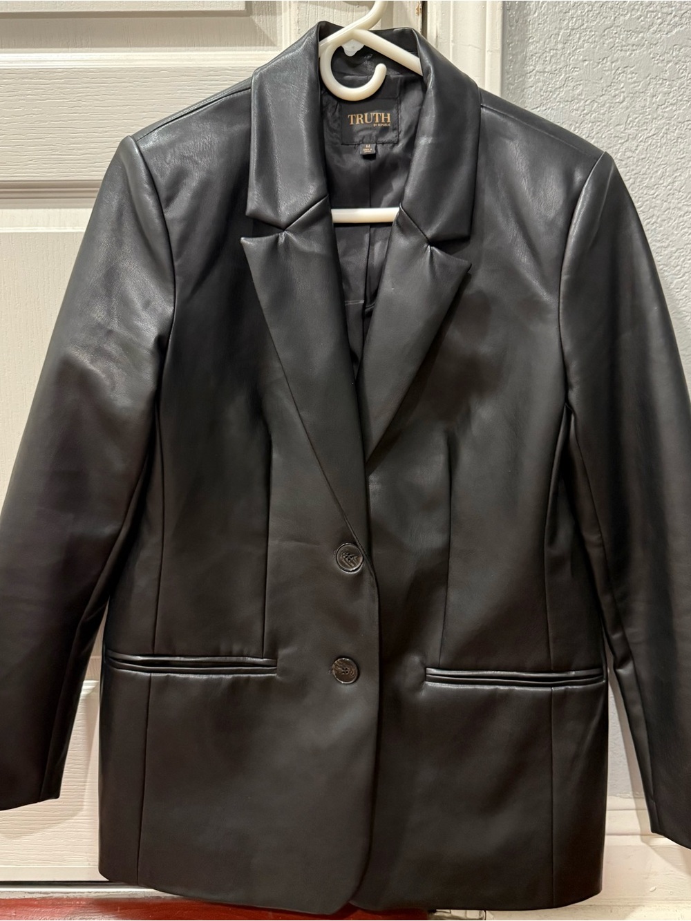 Truth Black Faux Leather Blazer - Tailored Two-Button Jacket